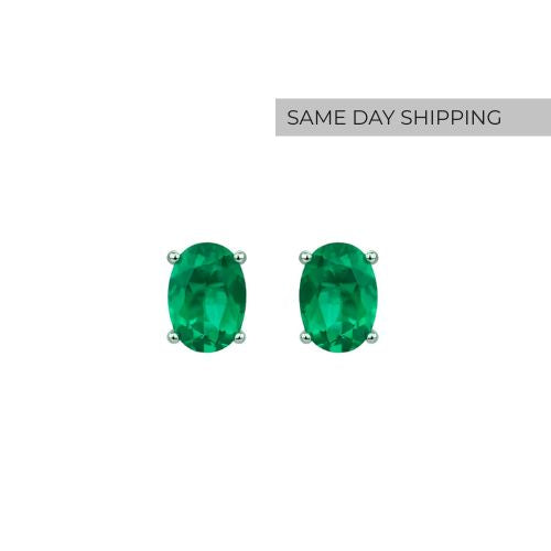 Emerald Oval Stud Earrings