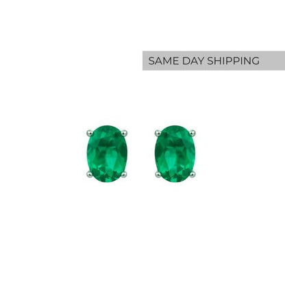 Emerald Oval Stud Earrings