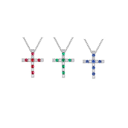 Emerald/ Ruby/ Sapphire Cross Necklace