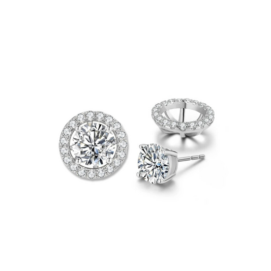 Moissanite Halo Stud Earrings With Removable Jackets