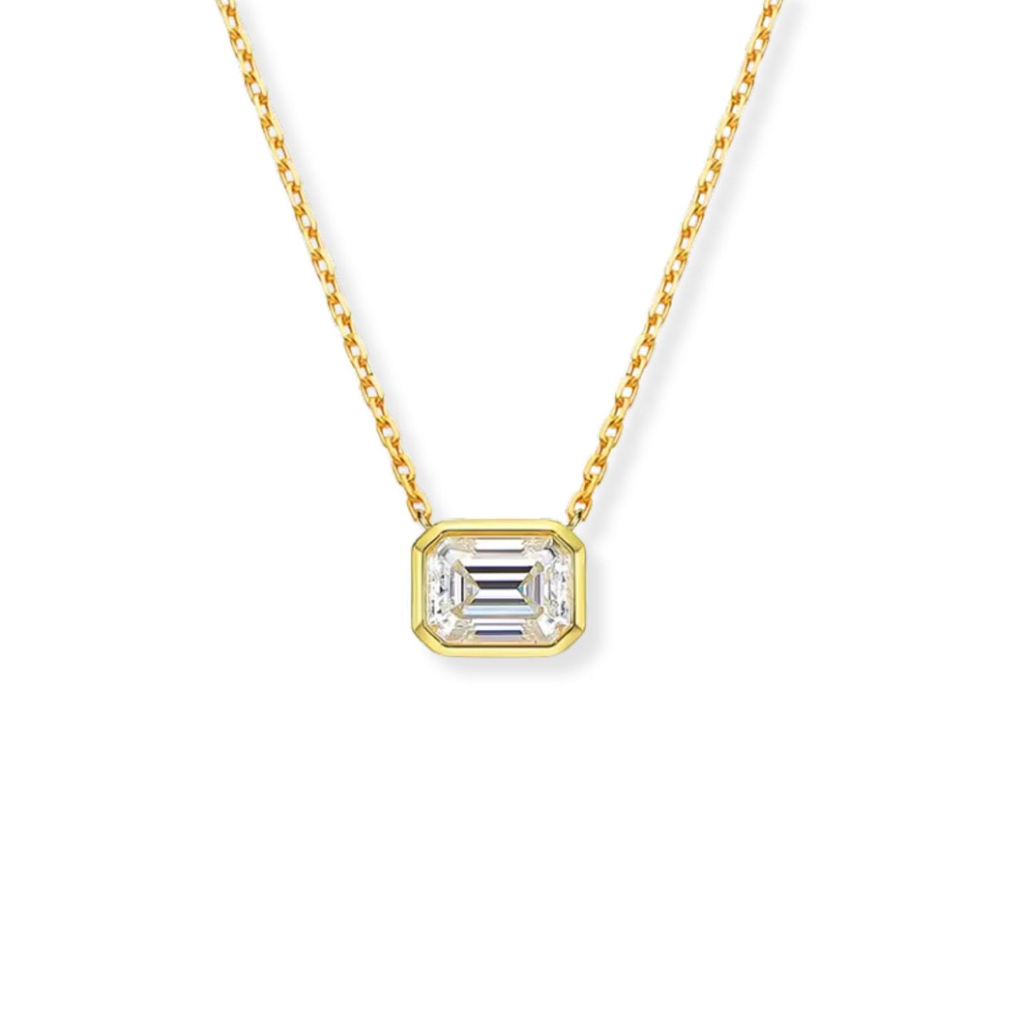 Emerald Bezel Solitaire Necklace