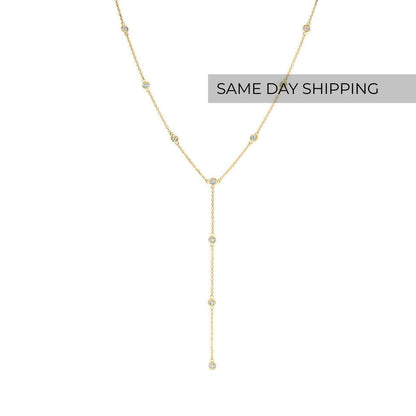 Bezel Set Long Necklace
