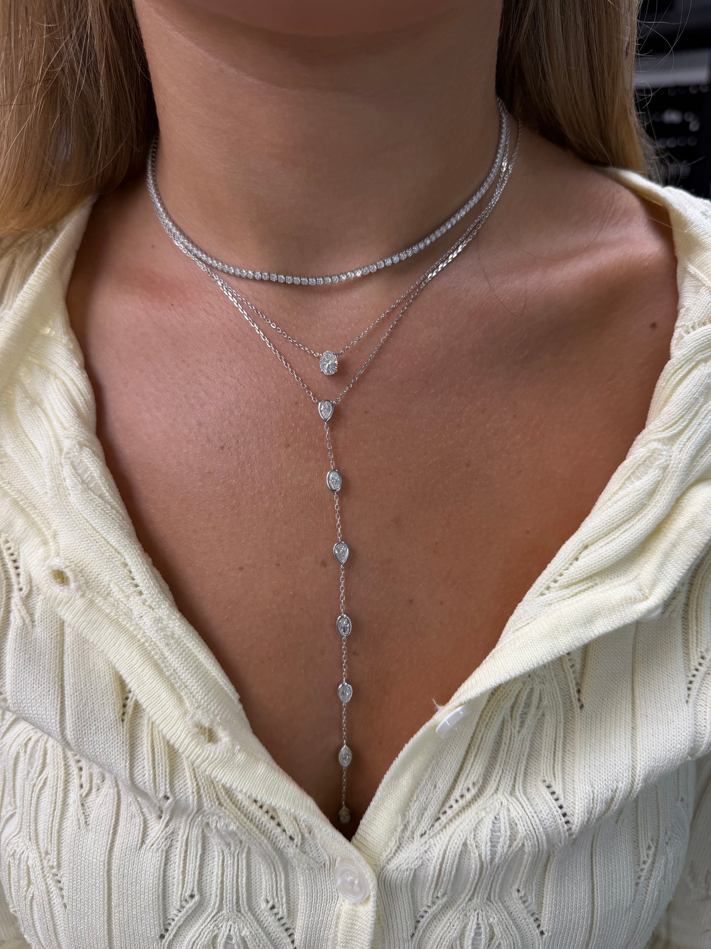 Multi Cut Bezel Lariat Necklace