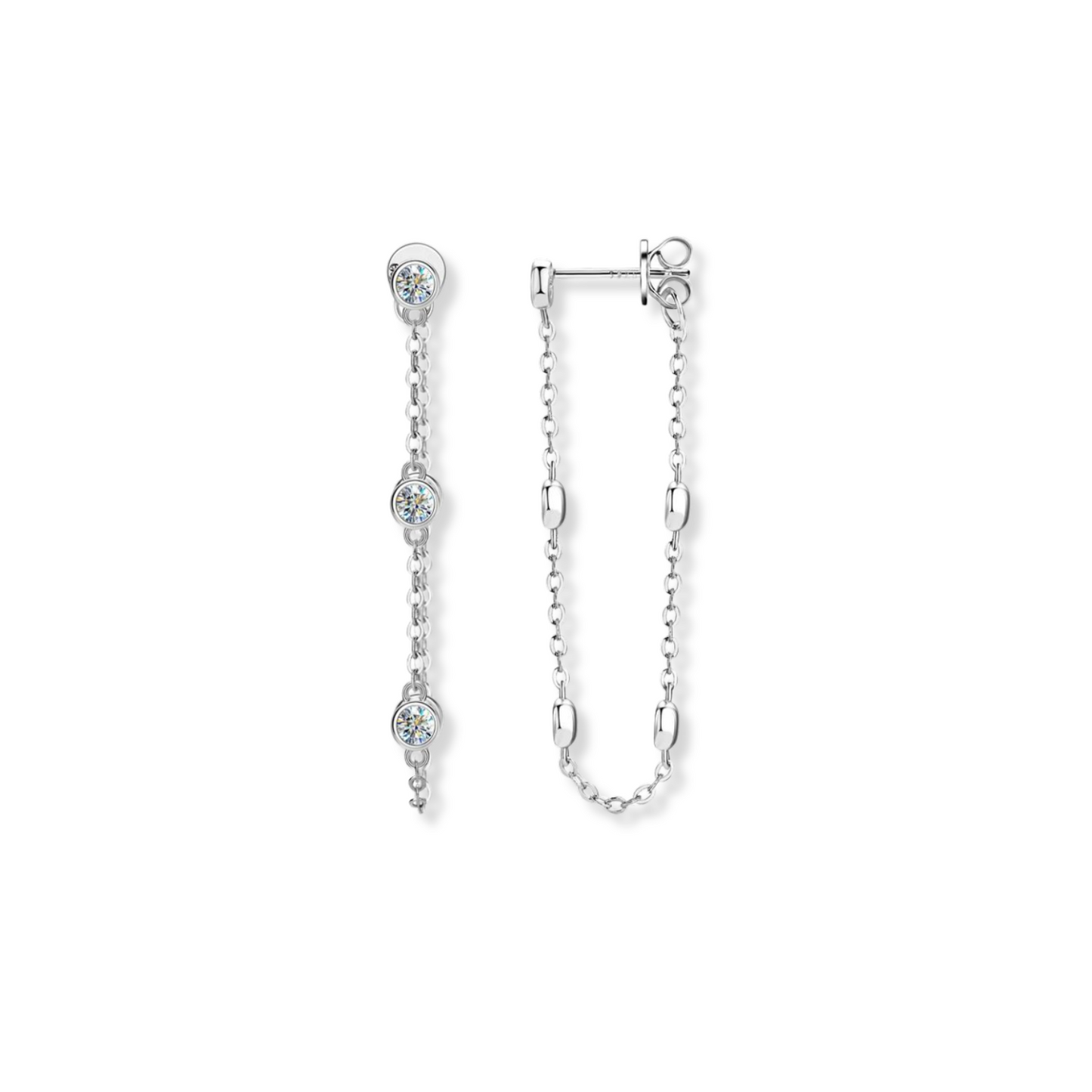 Moissanite Bezel Chain Loop Earrings