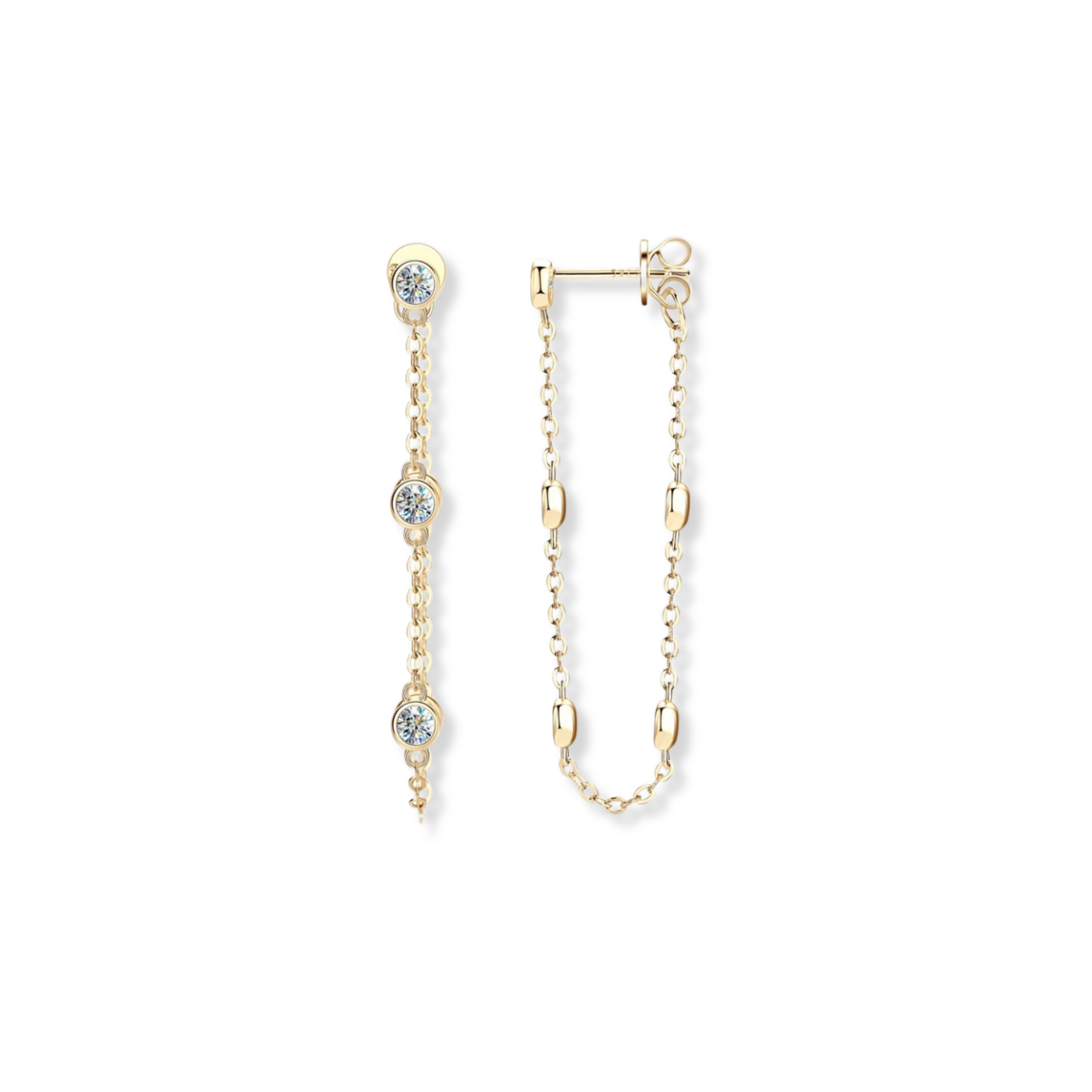 Moissanite Bezel Chain Loop Earrings