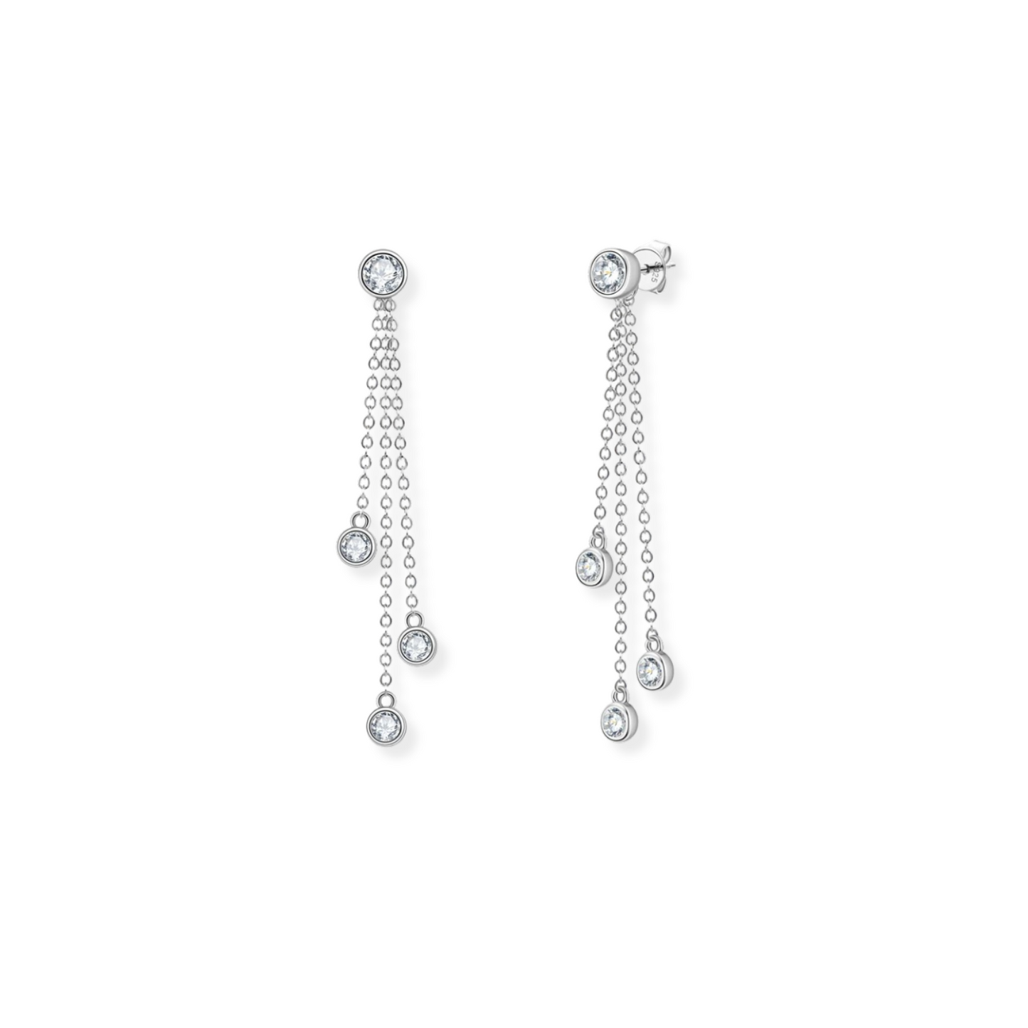 Moissanite Bezel Set Chain Drop Earrings