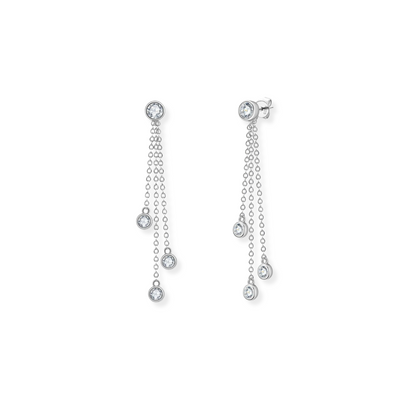 Bezel Set Chain Drop Earrings - 2 in 1