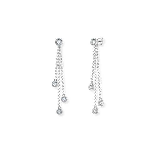 Moissanite Bezel Set Chain Drop Earrings