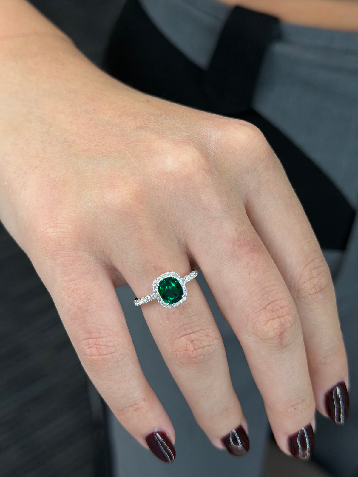 Cushion-Cut Emerald Halo Ring