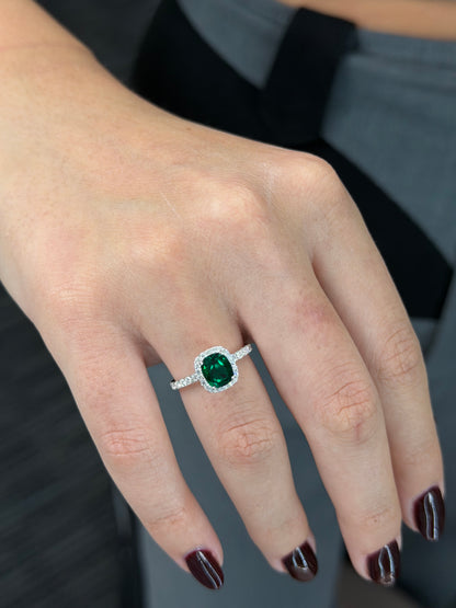 Cushion-Cut Emerald Halo Ring