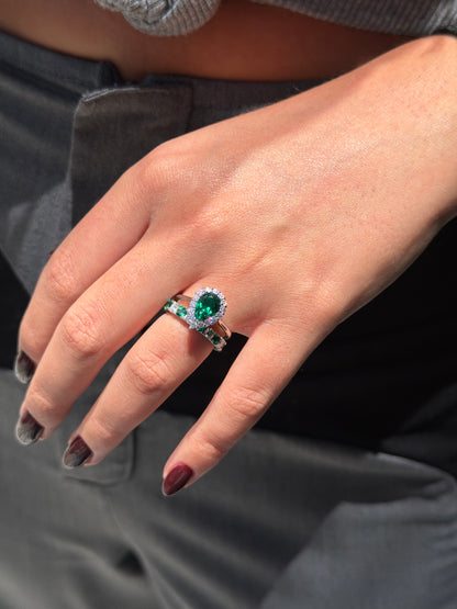 Pear-Cut Emerald Halo Ring