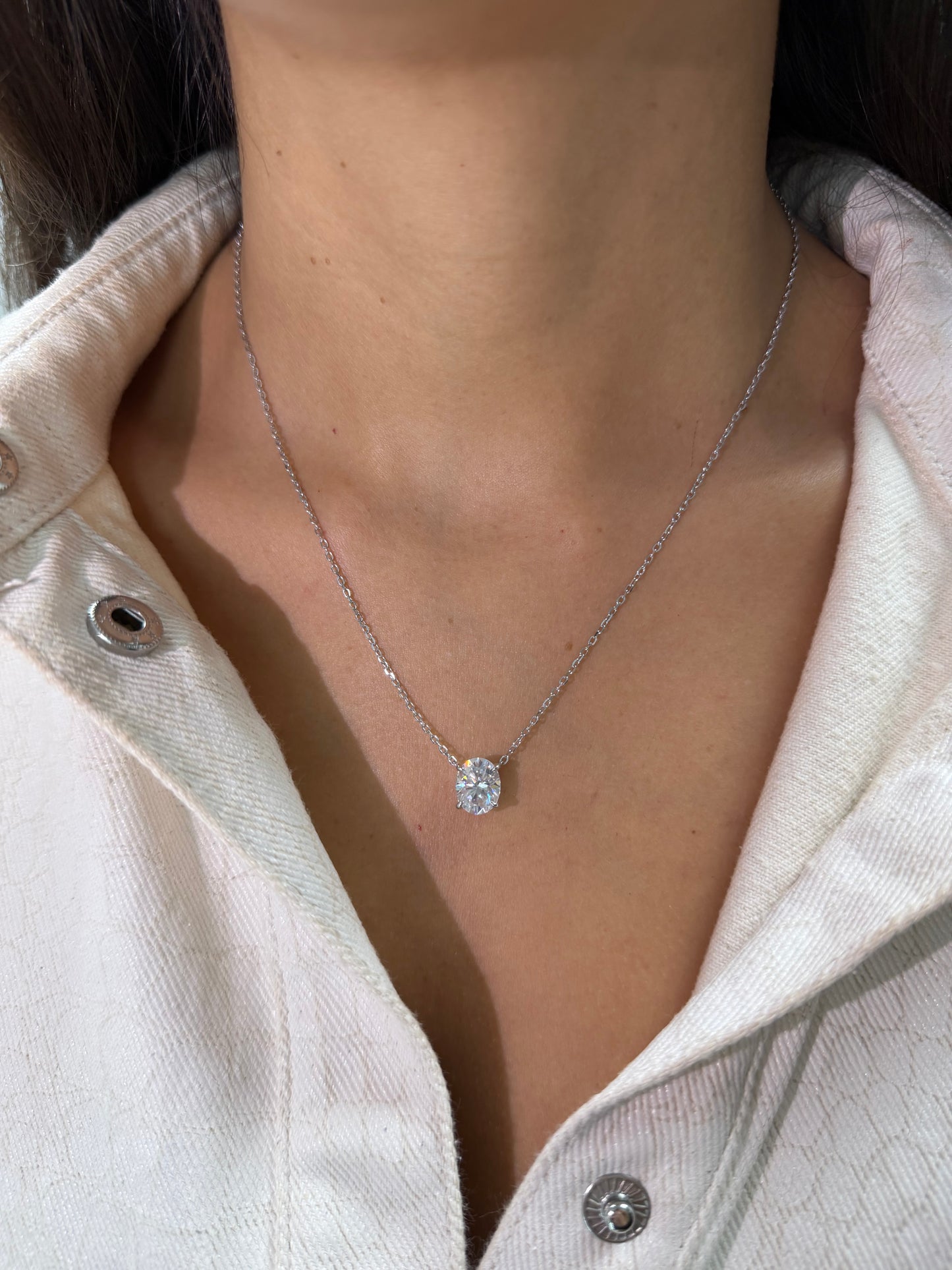 Oval Cut Solitaire Pendant  Necklace