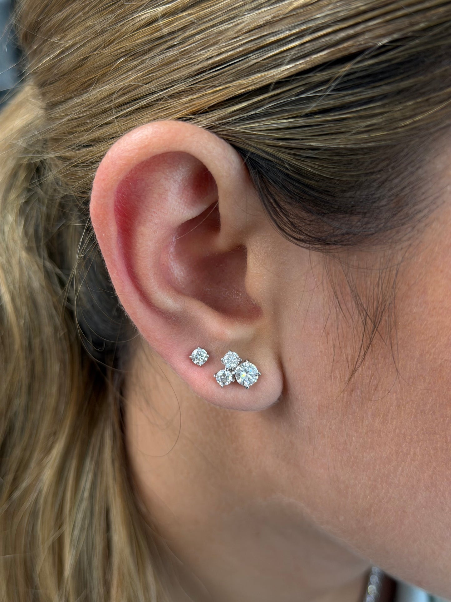Three Stone Stud Earrings