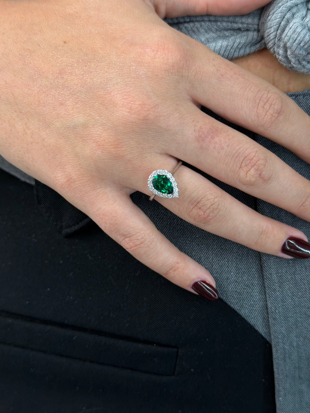 Pear-Cut Emerald Halo Ring