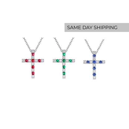 Emerald/ Ruby/ Sapphire Cross Necklace