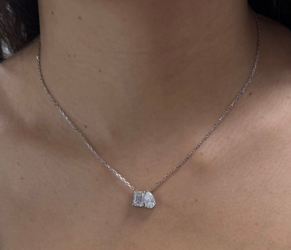 2cttw Toi et Moi Emerald & Pear Cut Necklace