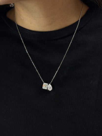5cttw Toi et Moi Emerald & Pear Cut Necklace