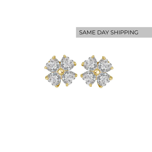 Heart-Cut Flower Stud Earrings
