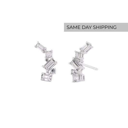 Mixed-Cut Climber Earrings