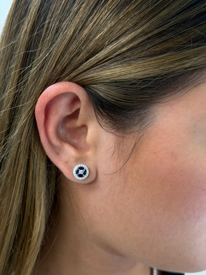 Sapphire Cluster Halo Earrings