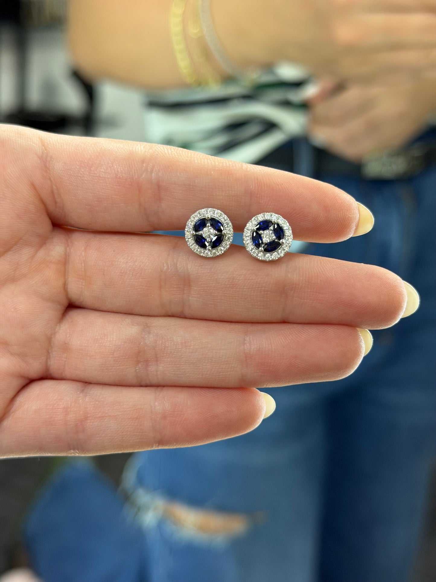 Sapphire Cluster Halo Earrings