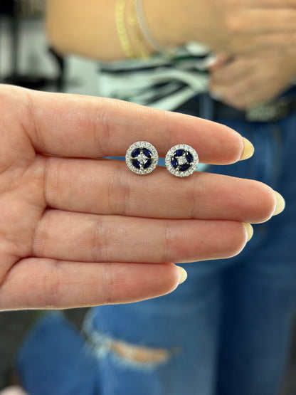 Sapphire Cluster Halo Earrings