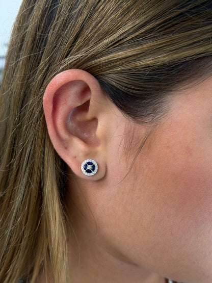 Sapphire Cluster Halo Earrings