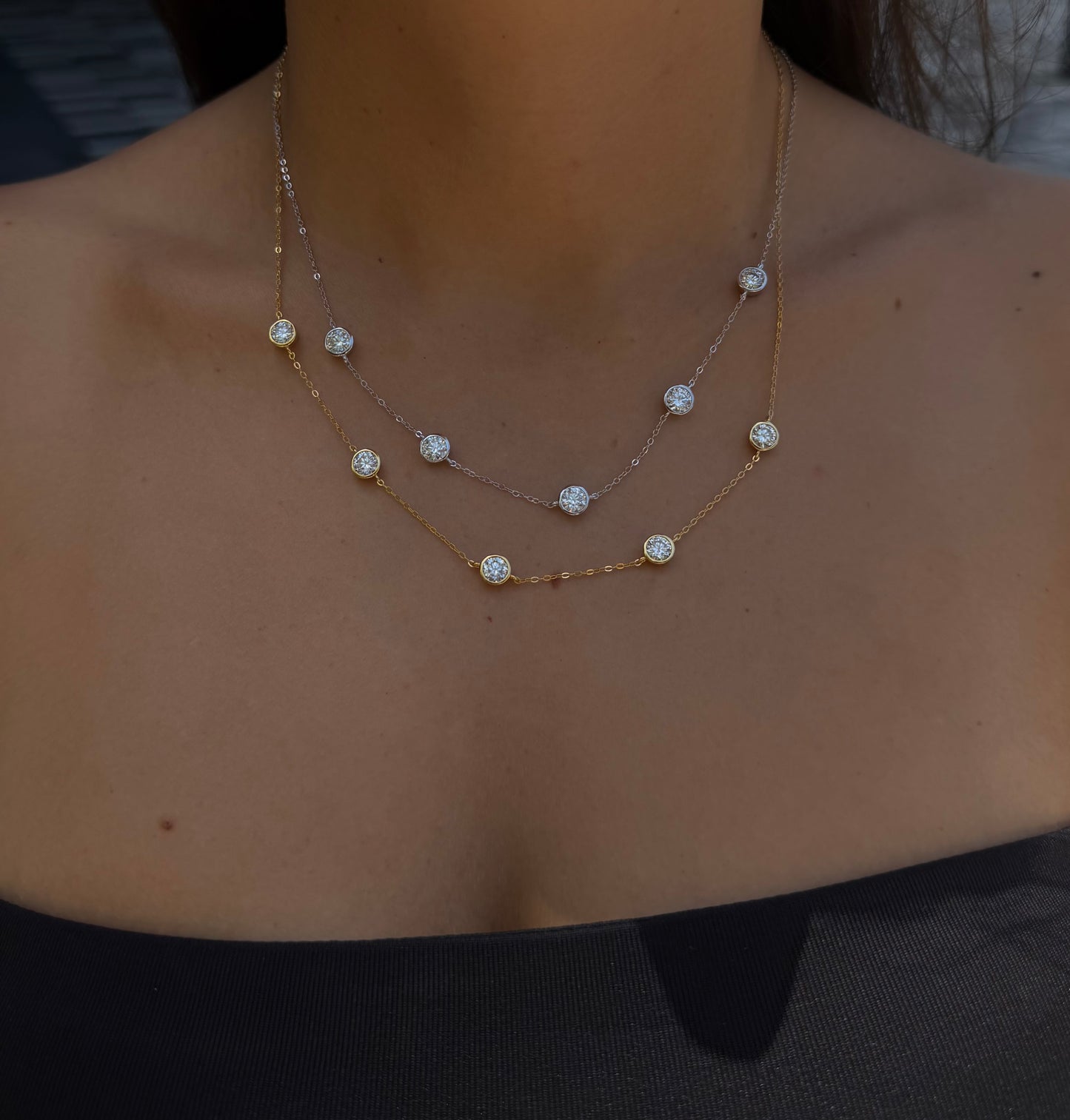 5 Stone Bezel Set Necklace