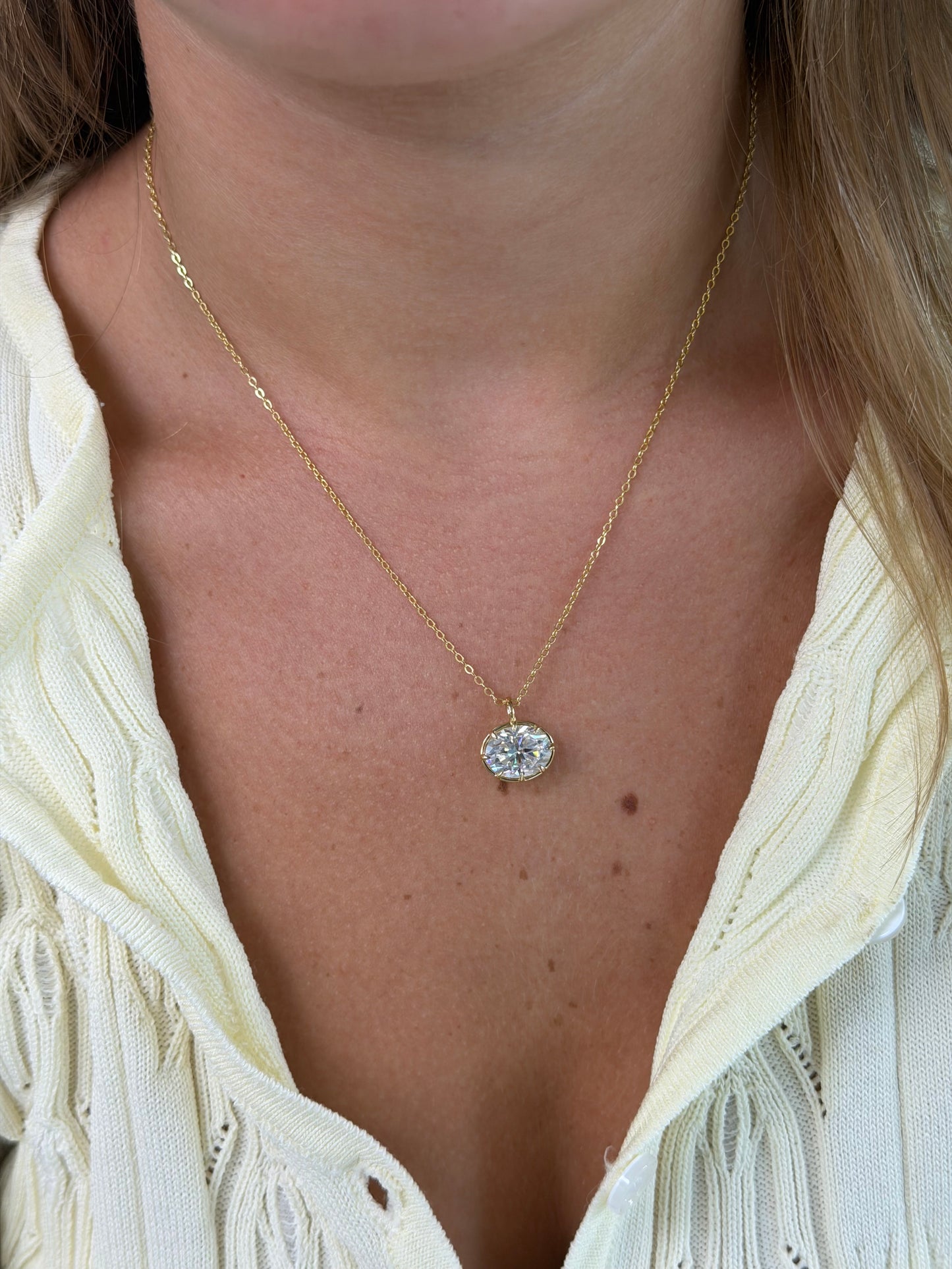 5CT Oval chain  Solitaire Necklace