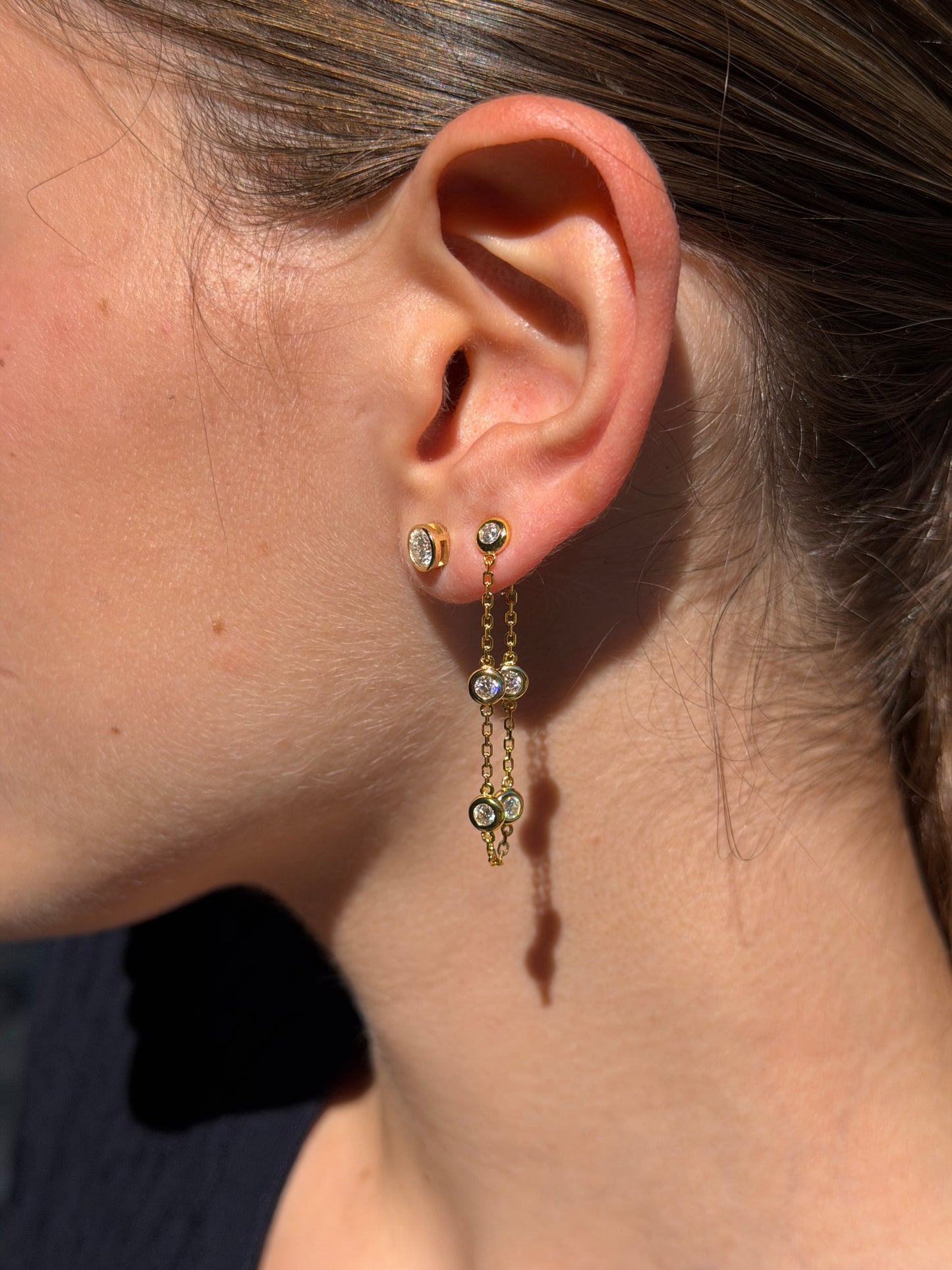 Bezel Chain Loop Earrings