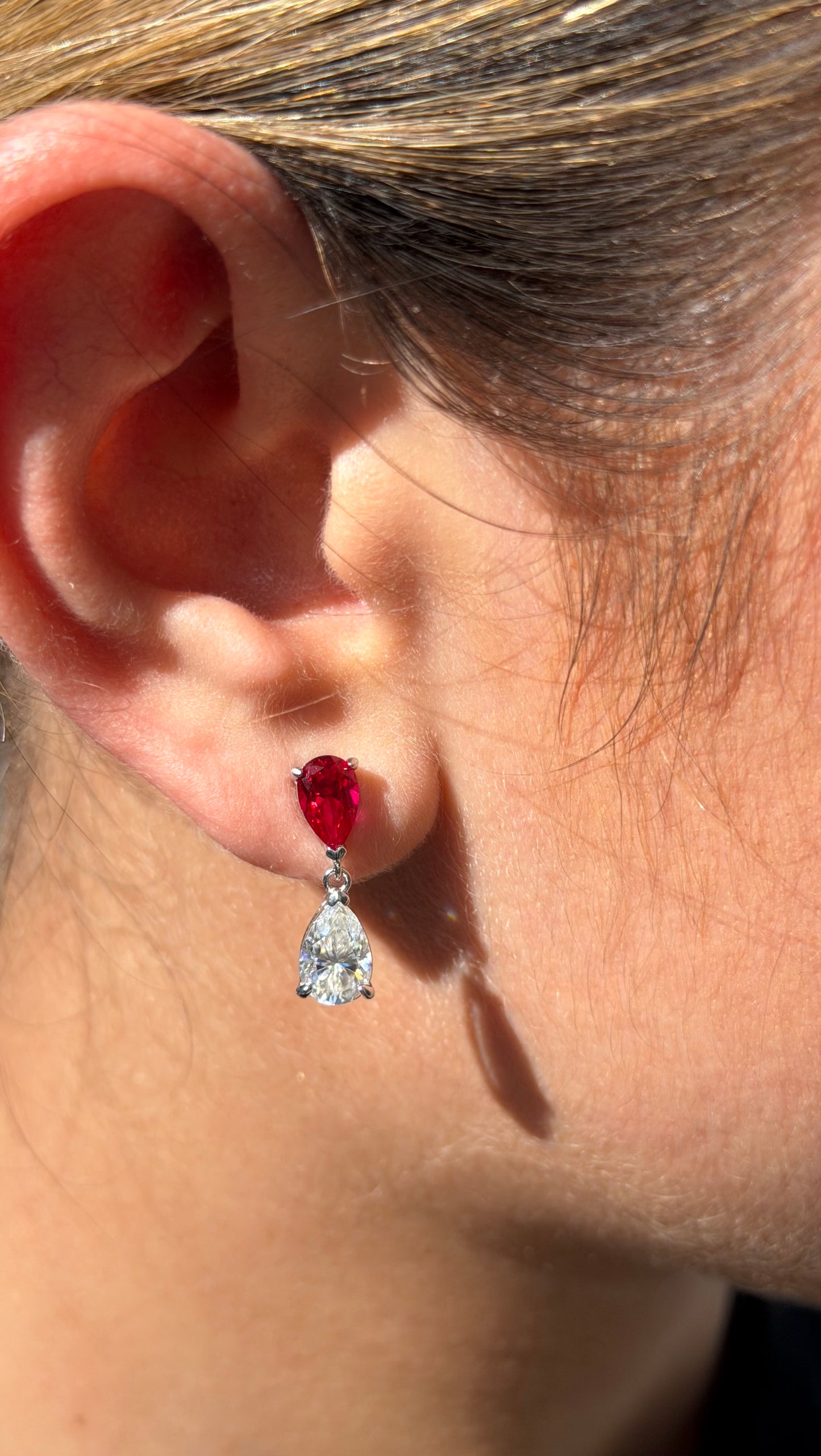 Pear Cut Emerald or Ruby Drop Earrings