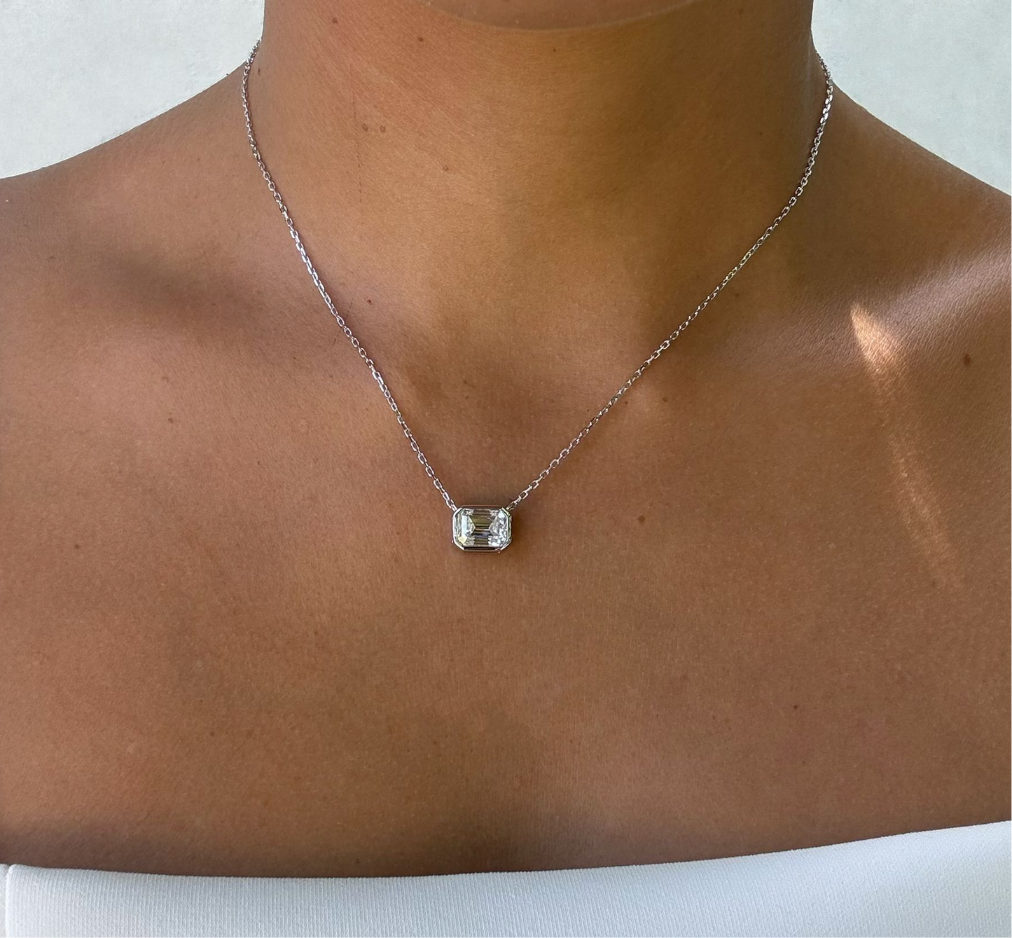 Emerald Bezel Solitaire Necklace