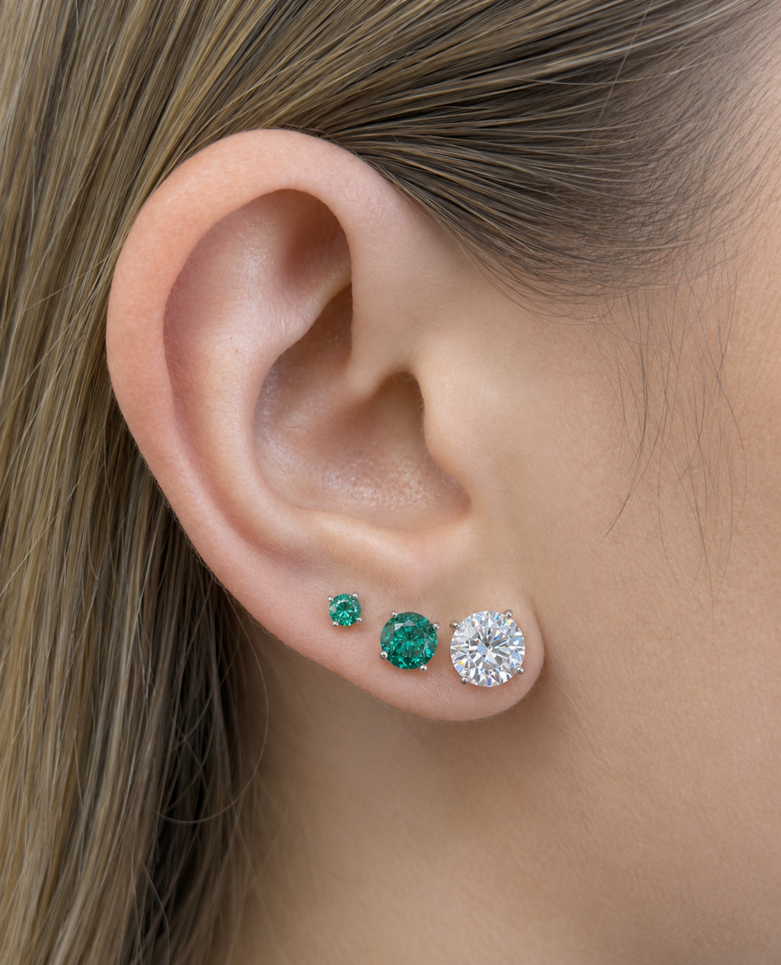 Lab Emerald Martini Stud Earrings