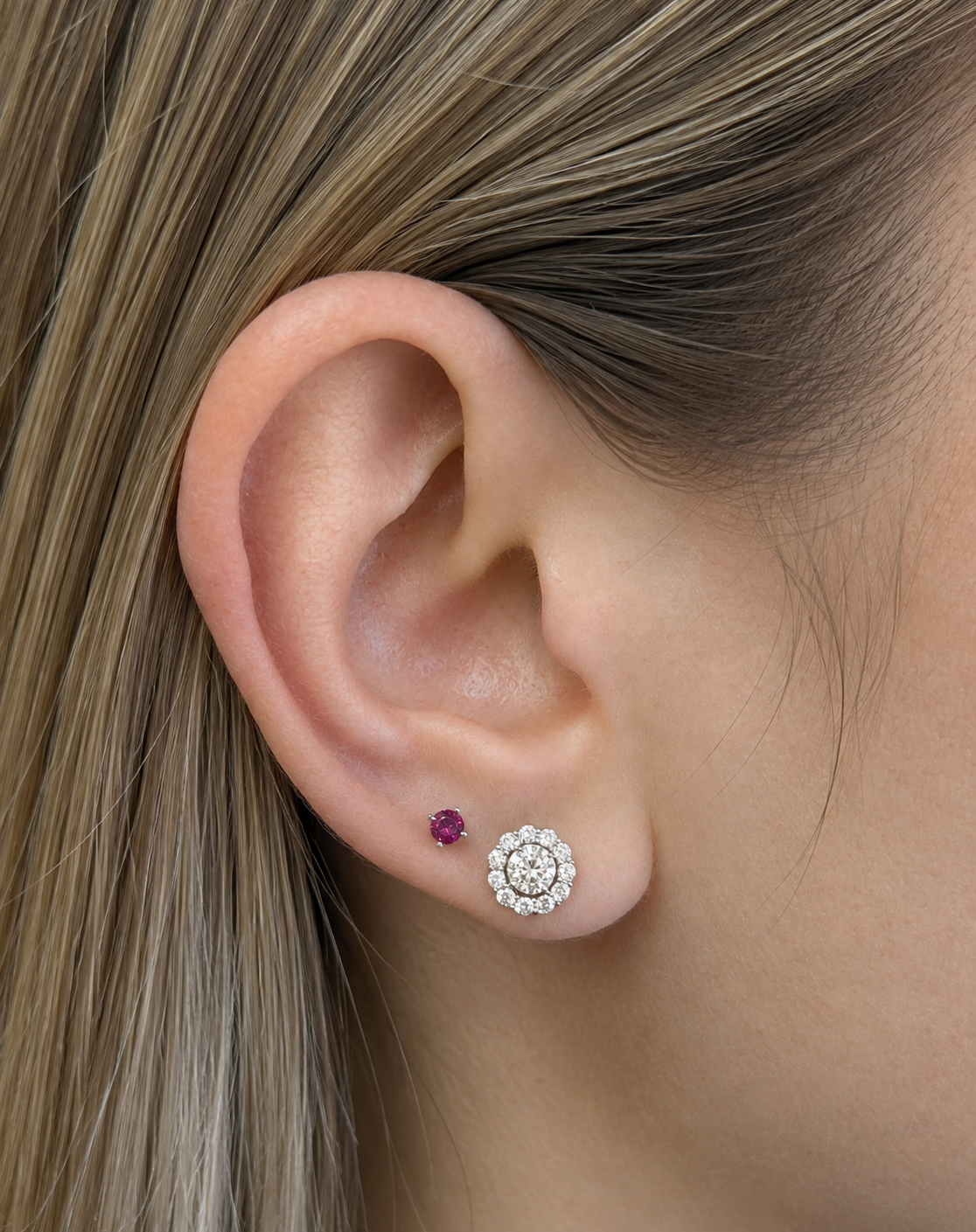 Lab Ruby Martini Stud Earrings