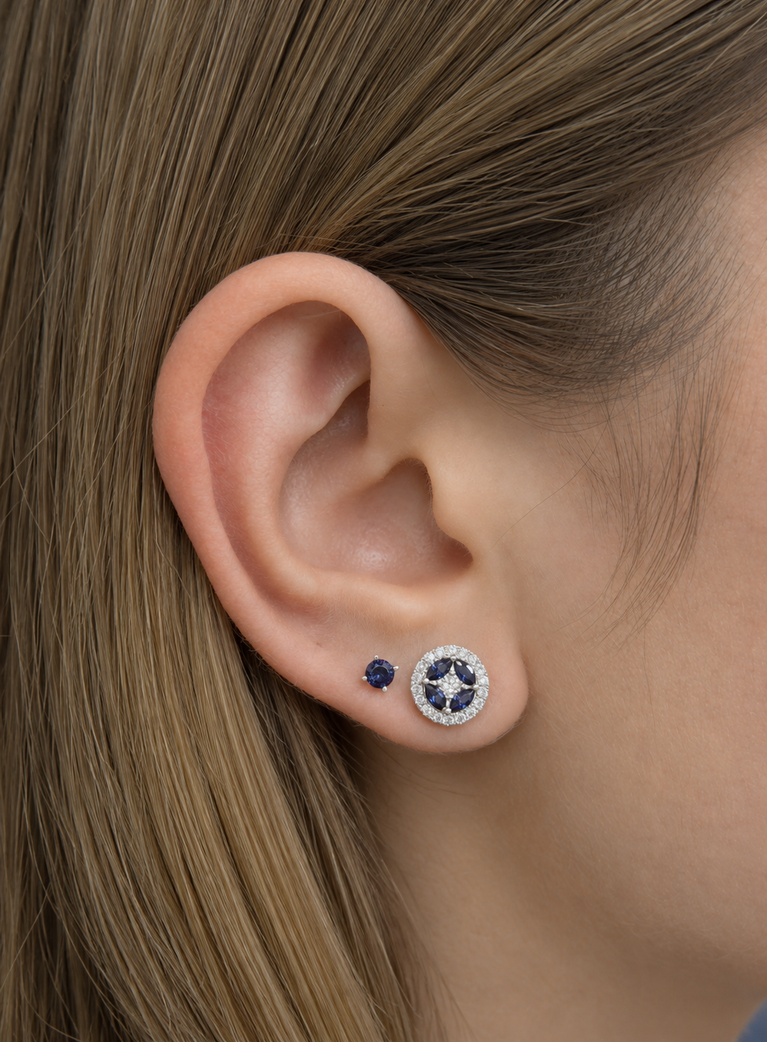 Lab Sapphire Martini Stud Earrings