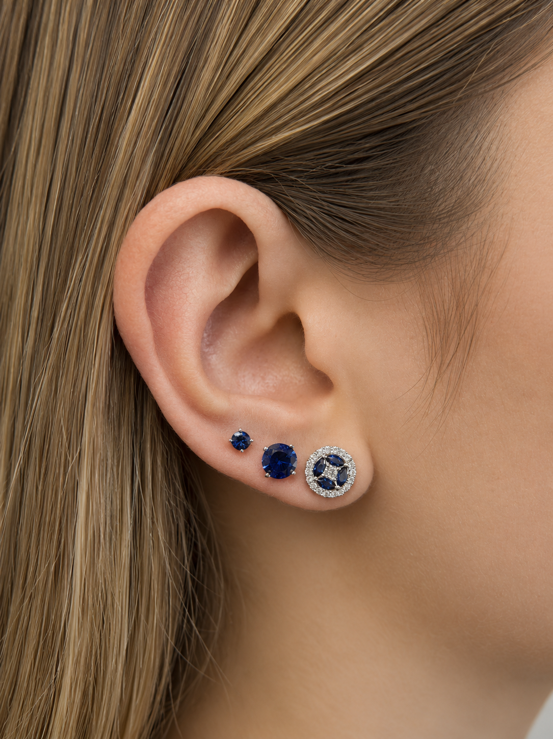 Lab Sapphire Martini Stud Earrings