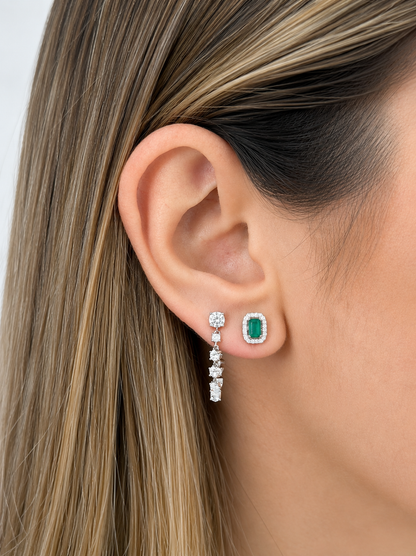 Emerald Halo Stud Earrings - Emerald Cut