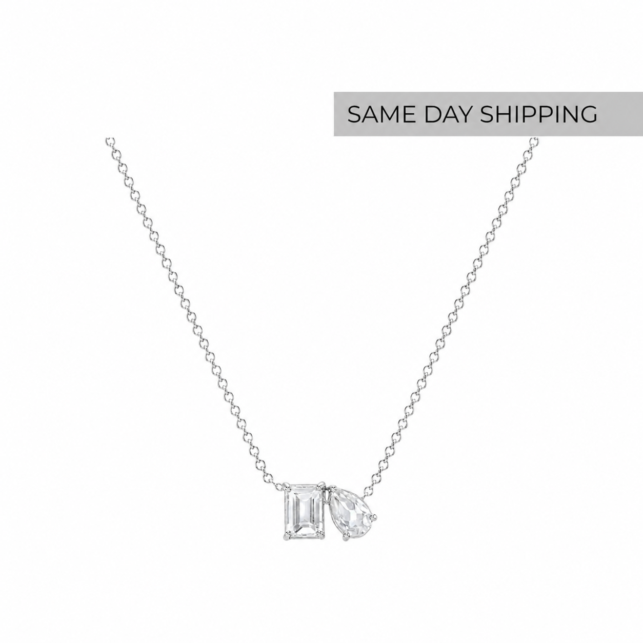 2cttw Toi et Moi Emerald & Pear Cut Necklace