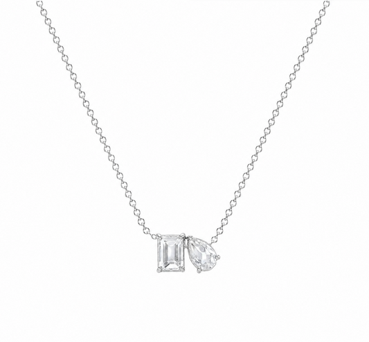 2cttw Toi et Moi Emerald & Pear Cut Necklace
