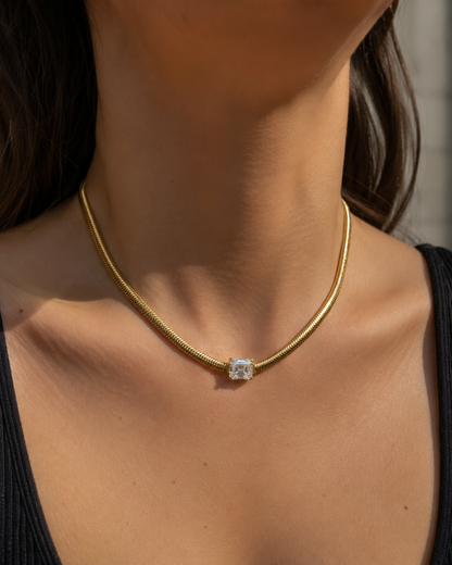 Emerald  Solitaire Snake Chain Necklace