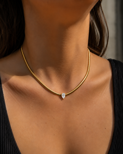 Pear Solitaire Snake Chain Necklace