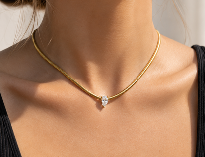 Pear Solitaire Snake Chain Necklace