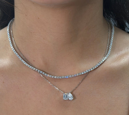 2cttw Toi et Moi Emerald & Pear Cut Necklace