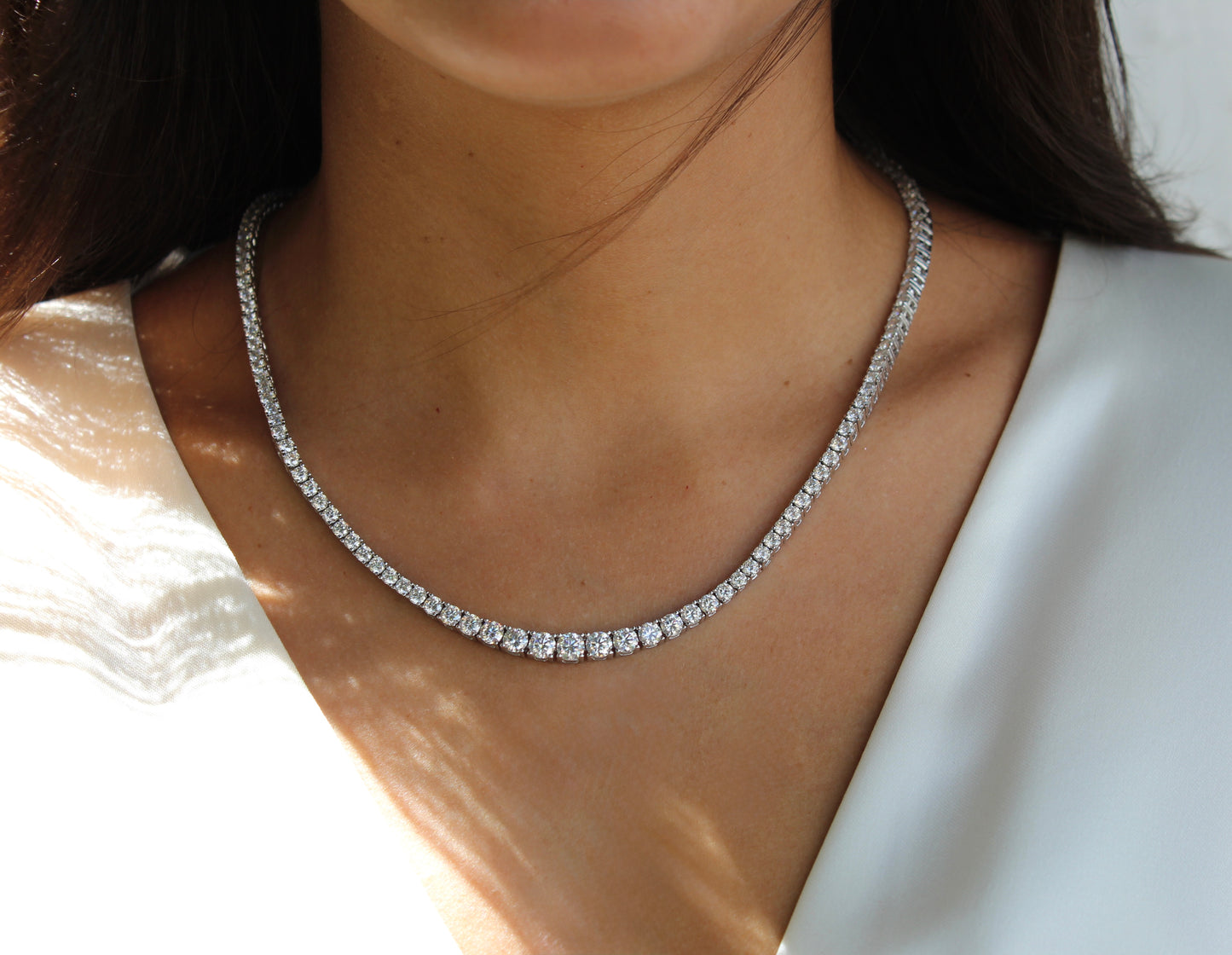 Riviera 4 Prong  Graduated Tennis Necklace