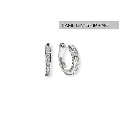 Three-Sided Pavé  Hoop Earrings