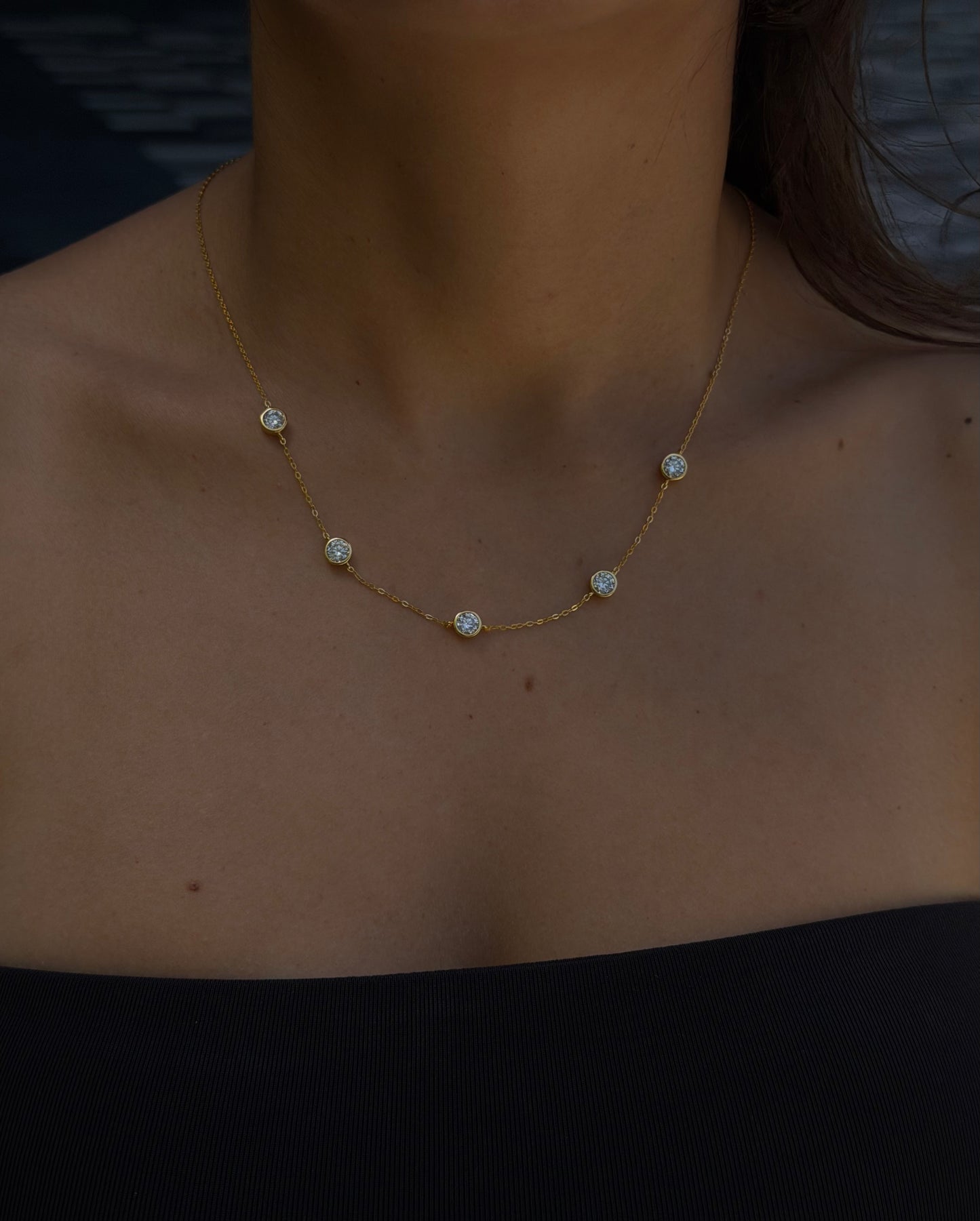 5 Stone Bezel Set Necklace