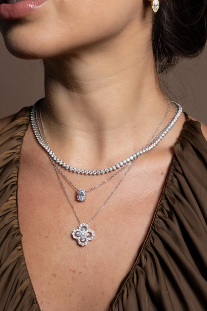 Oval Cut Solitaire Pendant  Necklace
