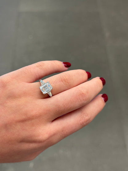 3ct Emerald Cut Trilogy Ring