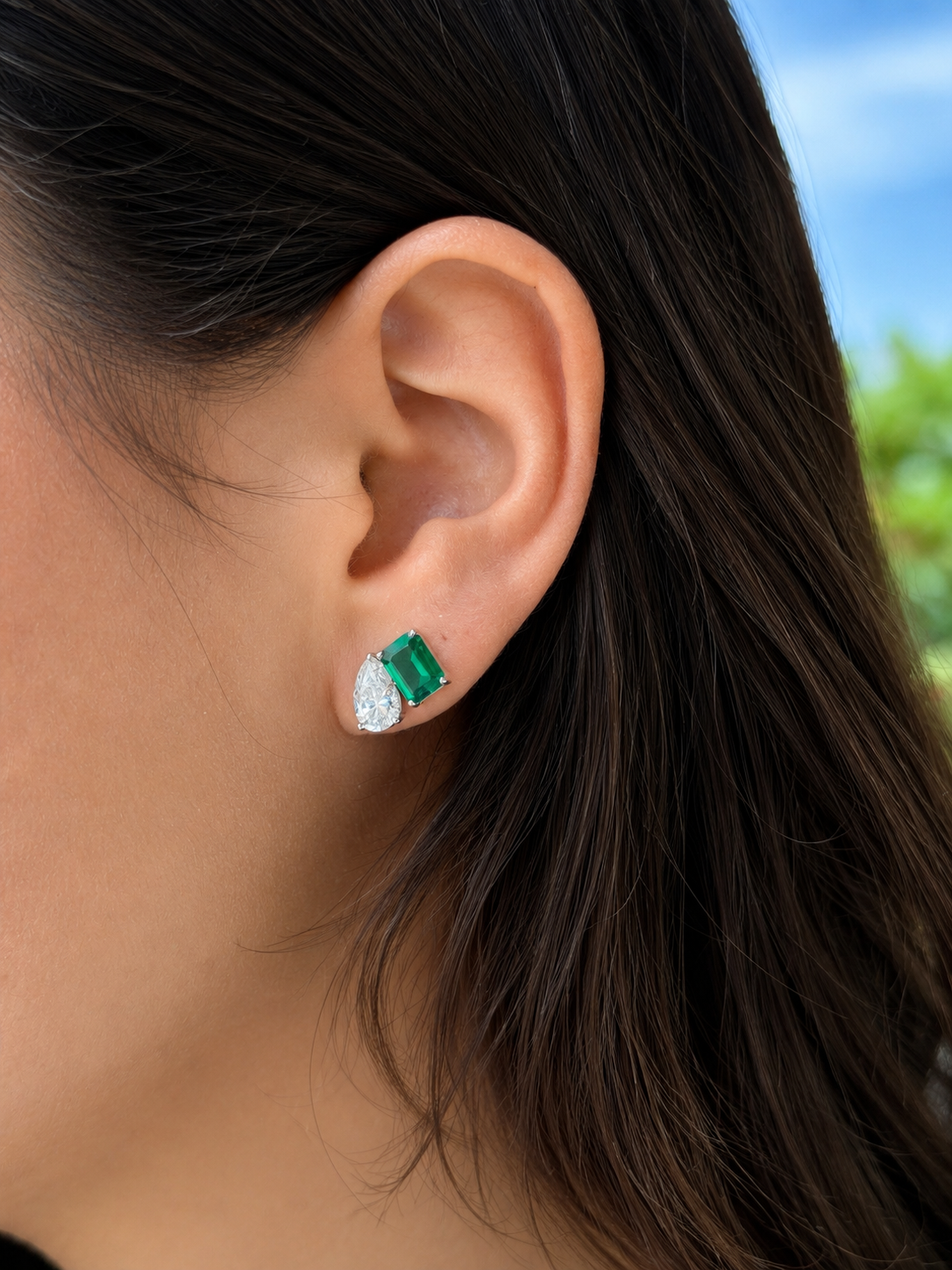 Emerald & Pear Emerald Moissanite Stud Earrings
