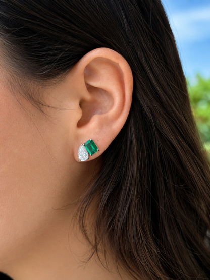 Emerald & Pear Emerald Moissanite Stud Earrings